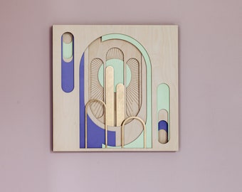 Wall sculpture NeoRomans No6 - laser cut - wall picture made of wood - wooden picture - colorful wall art - wall decoration made of wood - woodwork