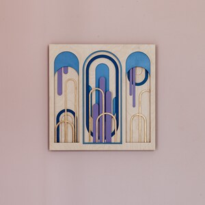 Wall sculpture NeoRomans No7, wooden wall picture, wooden wall decoration, multi-layered wooden picture, laser cut, colorful wood art