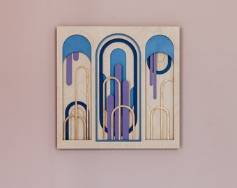 Wall Sculpture NeoRomans No7, Wooden Mural, Wooden Wall Decoration, Multi-Layered Wood Painting, Lasercut, Colorful Wood Art