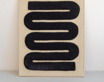 Wandtapijt met lijst, handgemaakt getuft wandtapijt "Slang", abstracte organische vorm, tapijtkunst voor aan de muur, textielkunst aan de muur