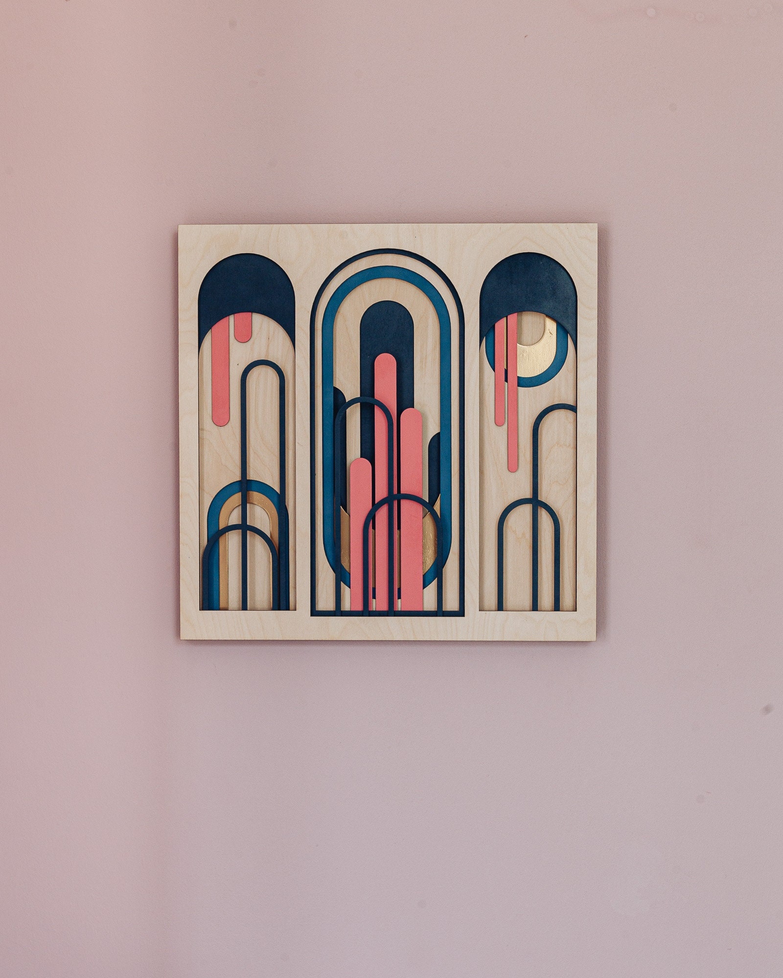 Wall Sculpture Neoromans No8, Wooden Mural, Multicolored Wall