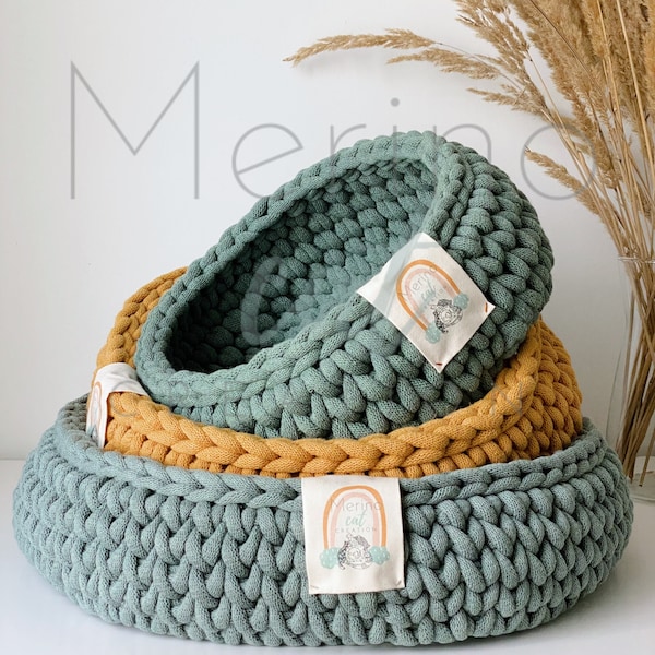 Lit pour chat en mérinos\panier pour chat\panier\panier au crochet\panier fait main\meubles pour animaux de compagnie\cadeau pour amoureux des chats\