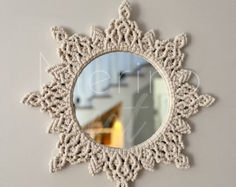 Lacy Macrame Mirror: Handmade Cotton Fiber Art, Nursery Decor