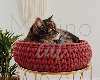Cama de merino para gatos: cesta de ganchillo, muebles para mascotas
