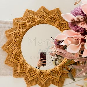 Lotus boho macrame mirror\boho mirror\macrame wall hanging\nursery decor \home decor\handmade gift\housewarming gift
