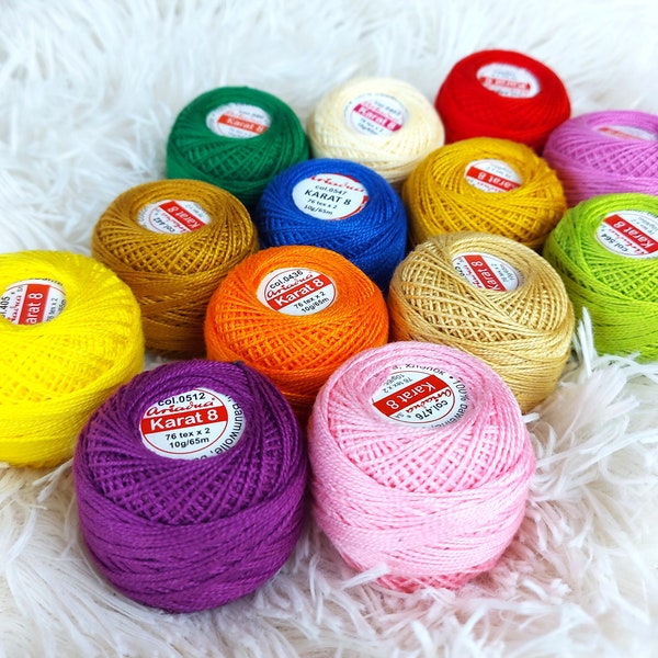Crochet thread size 8, embroidery thread, cotton yarn skeins, fine thread KARAT 10g / 0,35 oz. cotton ball, gift for crocheter
