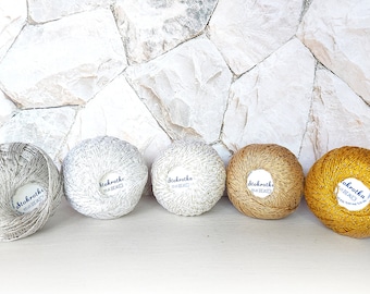 Metallic Cotton Crochet Thread: Fine Shiny Yarn (30g/218yd)