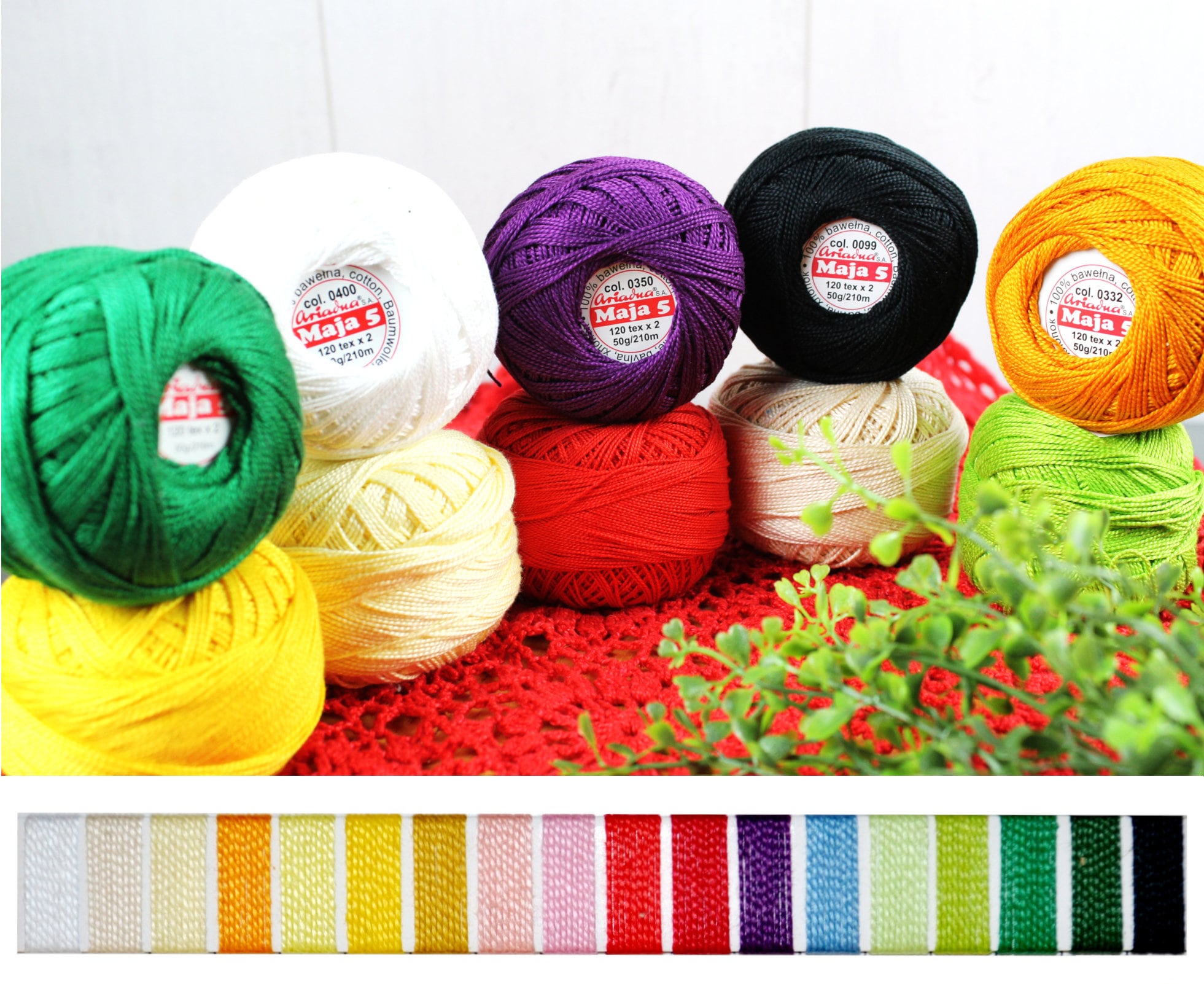 Pearl Crochet Thread Size 5, Mercerized Cotton Yarn, Fine Thread MAJA, 50g  / 1,76 Oz. Cotton Ball, Gift for Crochet Lover, Cotton Skeins 