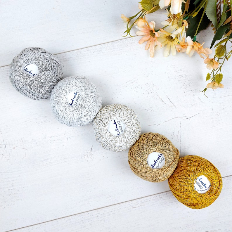 Cotton Metallic Fine Crochet Thread White Cotton Ball With Etsy