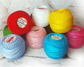 Hilo de satén de ganchillo de lujo, tamaño 30 - Hilo de algodón para bordar de alto brillo, ATŁASEK, 10 g / 0,35 oz, un regalo elegante para quienes tejen a ganchillo.