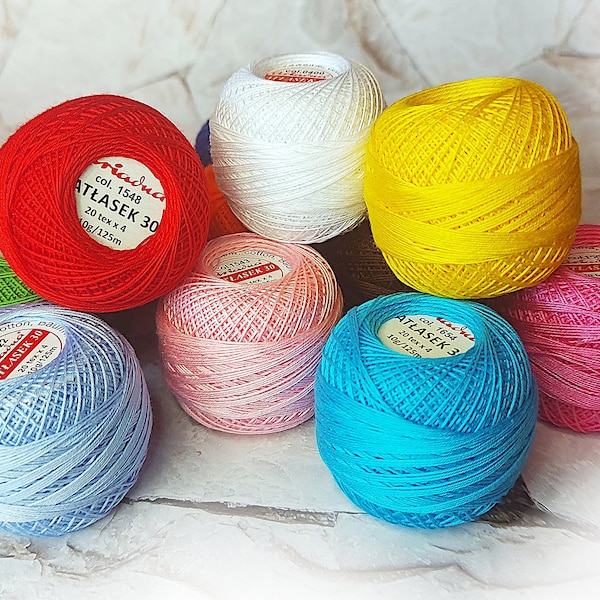 Satin crochet thread size 30, lustrous cotton embroidery thread, shiny fine thread ATŁASEK 10g / 0,35 oz. cotton ball, gift for crocheter