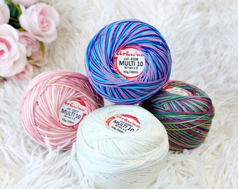【YOURNUS】Scarlet Round Half Knit Shaded Crochet Thread Size 10, Gradient Mercerized Cotton