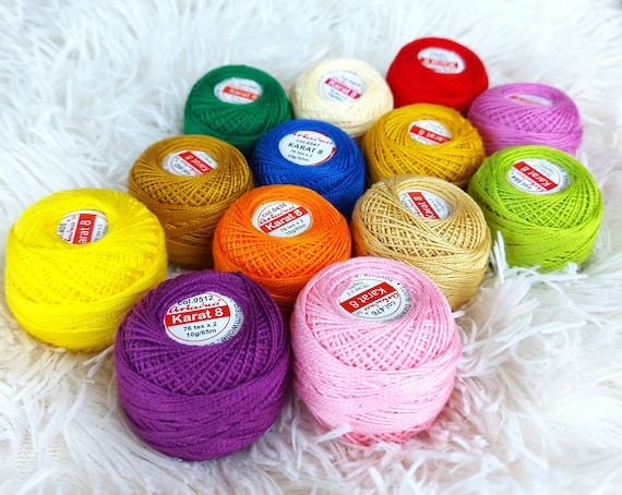 Crochet Thread Size 8, Embroidery Thread, Cotton Yarn Skeins, Fine Thread  KARAT 10g / 0,35 Oz. Cotton Ball, Gift for Crocheter 