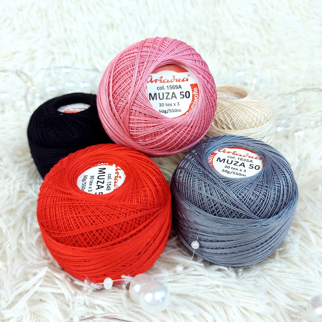 Pearl Crochet Thread Size 5, Mercerized Cotton Yarn, Fine Thread MAJA, 50g  / 1,76 Oz. Cotton Ball, Gift for Crochet Lover, Cotton Skeins 