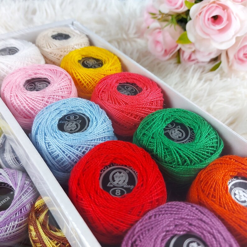 12 Skeins of Crochet Thread Size 8 Yarn Giftbox Cotton Yarn Etsy