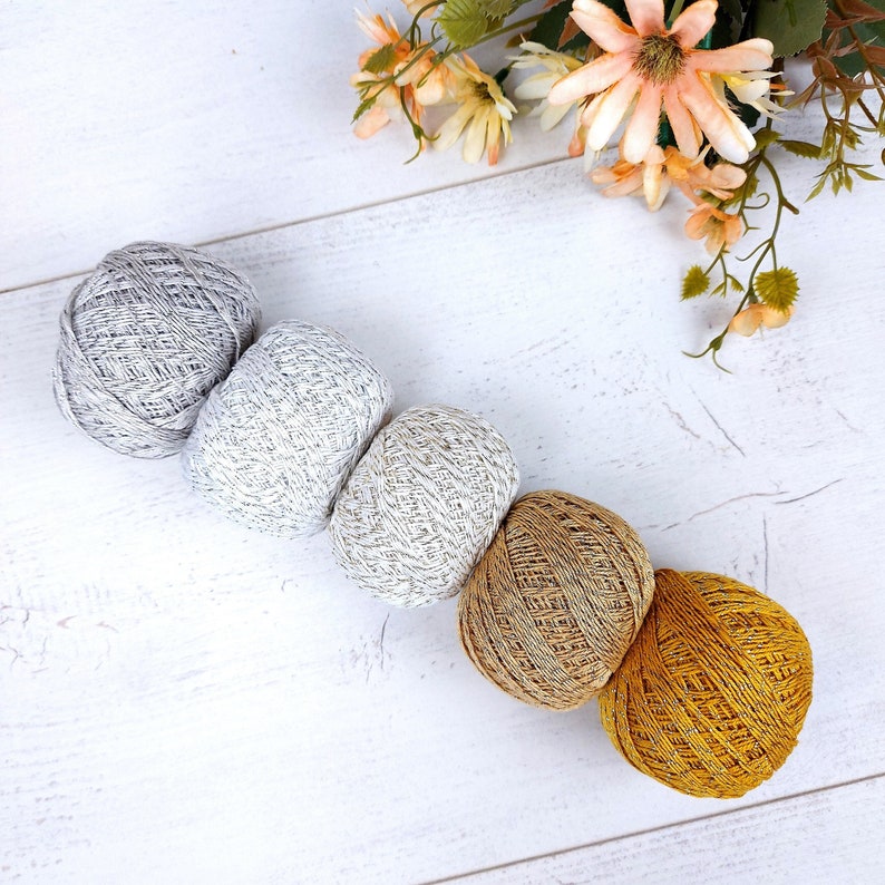 Cotton Metallic Fine Crochet Thread White Cotton Ball With Etsy