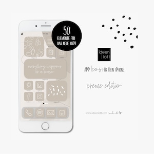 50 IOS14 APP ELEMENTS Widget App Icon Theme Pack App Covers for iPhone | SET cream