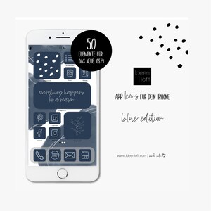 50 IOS14 APP-ELEMENTEN Widget App-pictogram Themapakket App-covers voor iPhone | SET blauw