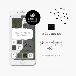 60+ IOS14 APP ELEMENTS Widget App Icon Theme Pack App Covers for iPhone | SET green and gray