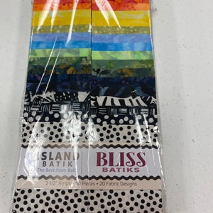 Bliss Batiks, 2 1/2 inch strips, 40 strips, 20 fabric designs by Island Batiks