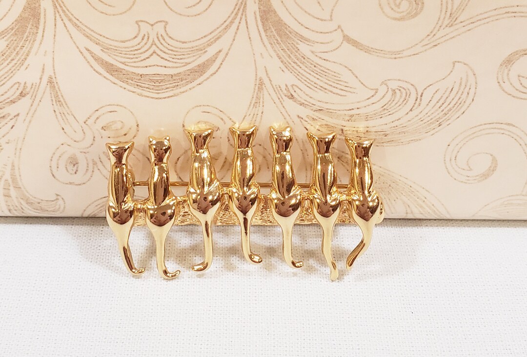 Vintage Gold Sitting Cats Brooch Pin Etsy