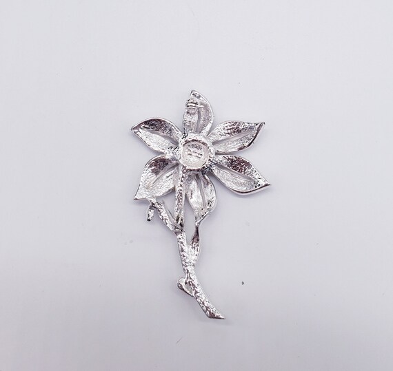 Beautiful Sparkly Crystal Silver Flower Stem Broo… - image 3