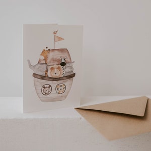 Karte Arche Noah | Karte Taufe, Klappkarte Taufe, Karte Baby, Karte Geburt, Babykarte mit  Kraftpapierumschlag