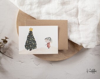 Carte de Noël souris avec sapin de Noël, carte cadeau Noël enfant, emballage cadeau Noël, carte postale au format A5