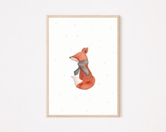 Affiche chambre d'enfant Noël "Renard en hiver" idée cadeau enfant pour Noël, cadeau de Noël enfant, cadeau d'anniversaire au format A4