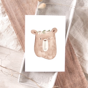 Karte Bär mit Blumenkranz A6 | Geburtstagskarte Karte Bär Kindergeburtstagskarte Geschenkkarte Kind Babykarte Bär Frühlingskarte Osterkarte
