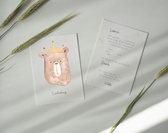 Carte d'invitation pour anniversaire d'enfant A6 | Invitation anniversaire enfant carte d'anniversaire enfant carte d'invitation anniversaire enfant ours avec couronne