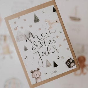 Meilensteinkarten Baby: Mein erstes Jahr mit Tiermotiven // Geschenkidee Baby // Geschenk Babyparty // Babyalbum erstes Babyjahr