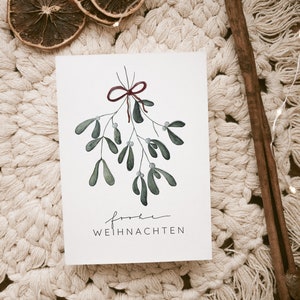 Weihnachtskarte mit Mistelzweig, Karte Weihnachten, Karte "Frohe Weihnachten", Geschenkkarte Weihnachten, schlichte Weihnachtskarte