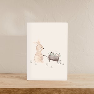 Karte Hase mit Schubkarre und Blumen, Geburtstagskarte Kinder, Postkarte Kinder, Kindergeburtstagskarte, Frühlingskarte, Osterkarte Kinder