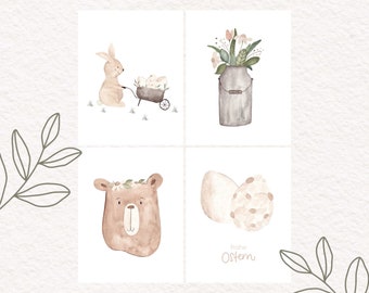 Jeu de cartes de Pâques A6 | Carte ours fleurs carte d'anniversaire enfant carte cadeau enfant carte de printemps carte de Pâques idée cadeau pour les enfants
