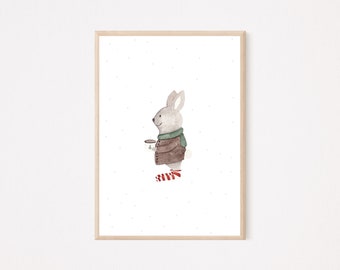 Affiche de Noël lapin chambre d'enfant affiche Noël, cadeau de Noël enfant, cadeau d'anniversaire enfant, affiche enfant au format A4