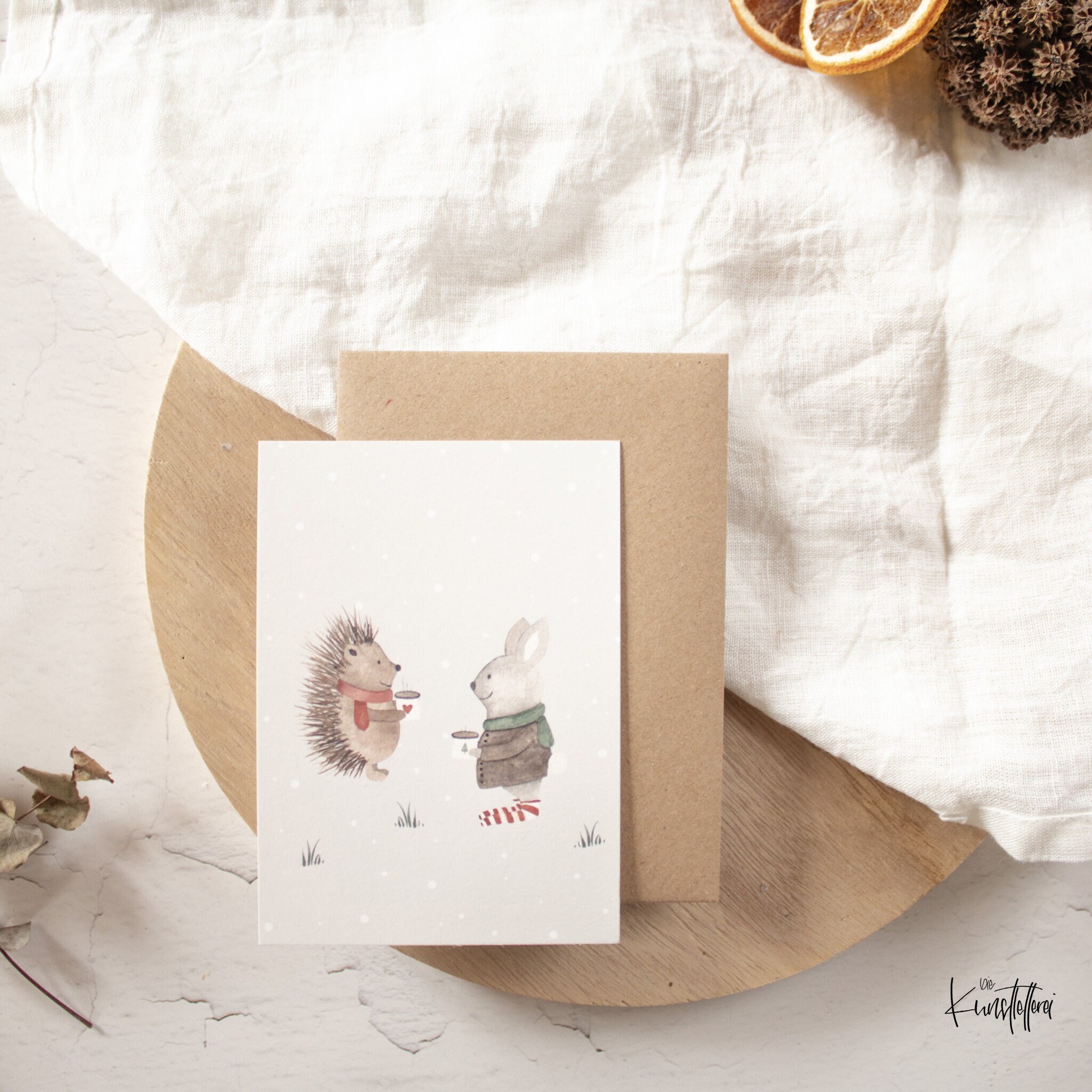 Christmas card "Hare and Hedgehog" A6 | Postcard Christmas gift card for children for Christmas card Christmas gift idea children