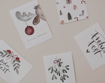 Weihnachtskarten Set aus 5 Karten A6 | Weihnachtskarte Postkarte Weihnachten Geschenkkarte Weihnachten Weihnachtskarte Kinder