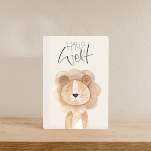 Kartenset zur Geburt, Hallo Welt Löwe, Babykarte, Karte Baby, Glückwunschkarte Geburt,  Kartenset aus 5 Karten, im Format A6