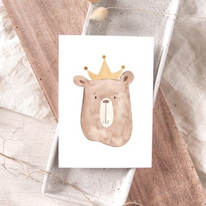 Karte Bär mit Krone A6 | Geburtstagskarte Bär Karte Bär Karte zur Geburt Kindergeburtstagskarte Geschenkkarte Kind Babykarte Bär