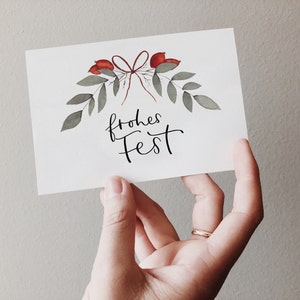Weihnachtskarte Hagebuttenzweig A6 | Weihnachtskarte schlicht Postkarte Weihnachten Geschenkkarte Weihnachten Weihnachtskarte Kind