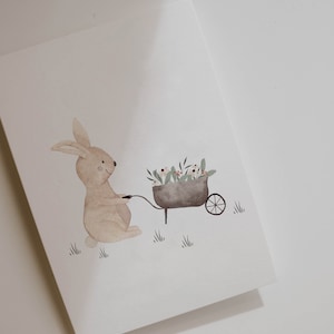 Karte Hase mit Blumen A6 | Geburtstagskarte Kinder | Karte Hase | Kindergeburtstagskarte Kind | Babykarte Hase | Frühlingskarte | Osterkarte