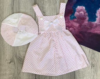 Vestido vintage de lunares para bebé, conjunto de niña con gorro, regalo para niña, vestido para niña recién nacida, ropa linda para bebé.