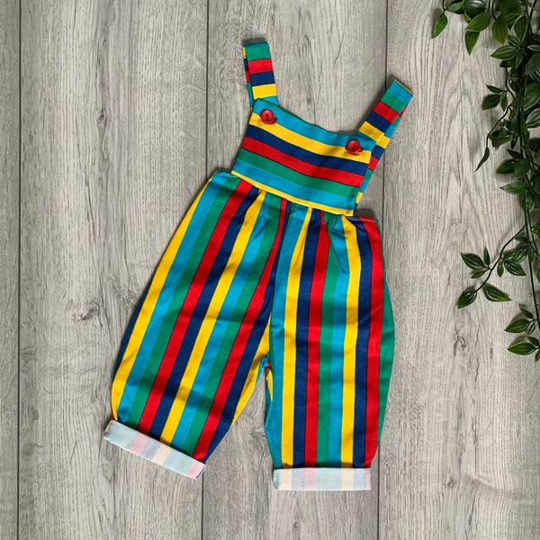 Primary Coloured Baby Romper, Vintage Baby Romper Striped Onesie, Lightweight Baby Overalls, Unisex, Girls clothes, Boys clothes, Vintage