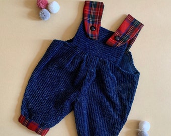 Quirky corduroy tartan baby romper, tartan baby romper, vintage baby clothes, unisex baby romper, corduroy overalls