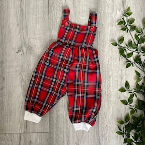 Romper bebé tartán escocés clásico, material vintage tartán rojo, regalo de bebé tartán, romper bebé unisex