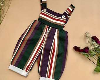 Retro Vintage Baby Romper, Striped Preppy Colours, Denim Baby Overalls, Unique Unisex Baby Clothes Gender Neutral