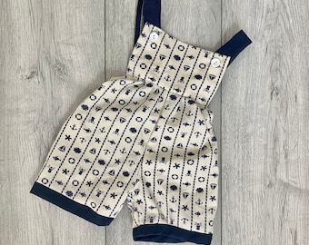 Nautical Sailor Stripes Baby Dungarees, Retro Vintage Baby Romper, Unisex, Gender Neutral, Cotton Baby Overalls