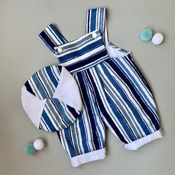 Blue striped baby romper, nautical baby clothes, … - image 1
