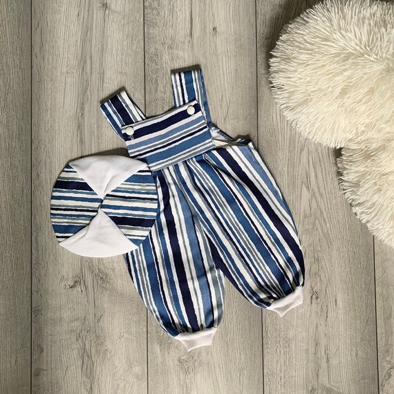 Blue striped baby romper, nautical baby clothes, … - image 2
